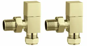 KeenFix Brushed Brass Square Towel Rail & Radiator Angle Valves