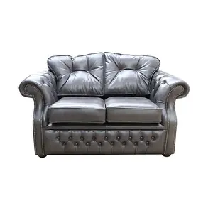 Chesterfield Handmade 2 Seater Sofa Old English Storm Black Leather In Era Style