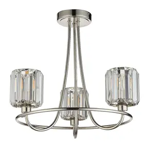 Luminosa Berenice 3 Light Multi Arm Glass Semi Flush Ceiling Lamp Bright Nickel