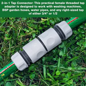 Ultimate Hose Fitting Set- 2in1 Tap Connector  and Threaded Faucet Adapter 3/4" or 1/2" BSP with Premium Hose End Connectors