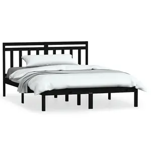 Berkfield Bed Frame Black Solid Wood 160x200 cm 5FT King Size