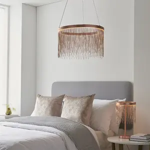 Luminosa Zelma LED Pendant Light Fine Copper Chain Waterfall Effect Brushed Copper, Warm White