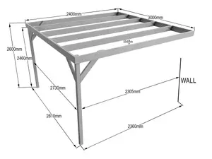 Wall-mounted wooden box pergola, complete DIY kit, 2.4m x 3m (Natural finish)