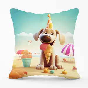 Dog On A Beach Holiday Cushions 45cm x 45cm