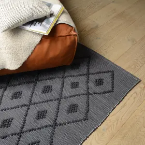 ProHeeder Handmade Recycled Cotton Area Rug - Grey Diamond (140 x 70cm)