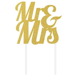 Creative Party Mr & Mrs Glitter Cake Topper Gold (One Size)