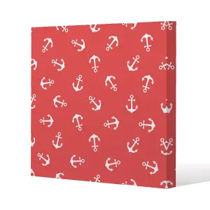 Anchors on Red Background (Canvas Print) / 77 x 77 x 4cm