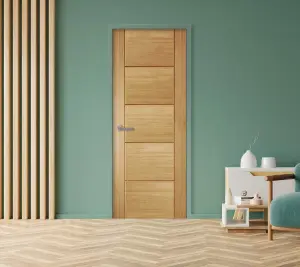 Linear Unglazed Contemporary White oak veneer Internal Timber Fire door, (H)1981mm (W)838mm (T)44mm