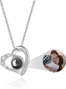 Photo Necklace Personalised Projection Necklace With Picture Inside - Custom Heart Jewelry -925 Sterling Silver Love Memorial Gifts For Women