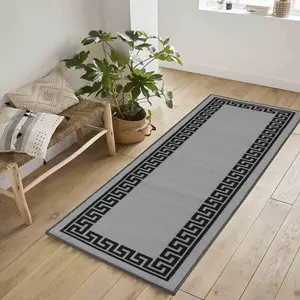 Machine Washable Greek Key Design Anti Slip Doormats Grey 80x300 cm