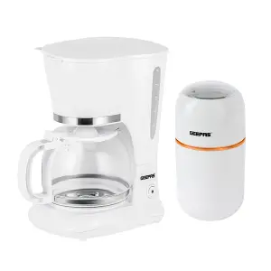 GEEPAS 1.5L Filter Coffee Machine & Coffee Grinder 80g Capacity Combo Set, White