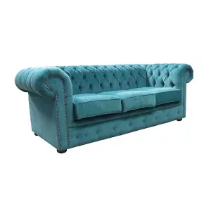 Chesterfield Handmade 3 Seater Sofa Settee Pimlico Petrol Fabric In Classic Style