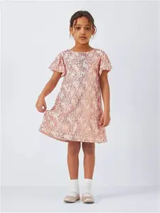 John Lewis Kids' Sequin Party Dress, Rose Gold/Multi