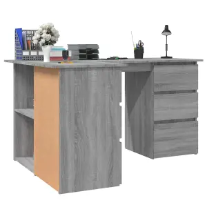 Berkfield Corner Desk Grey Sonoma 145x100x76 cm Engineered Wood