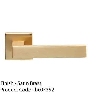 Contemporary Flat Door Handle Set - Satin Brass Sleek Lever On Square Rose