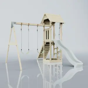 PolarPlay Tower Kids Wooden Climbing Frame with Swing and Slide - Swing Kari Mist