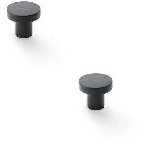 2 PACK - Slim Round Door Knob - Matt Black 30mm Modern Cupboard Cabinet Pull Handle