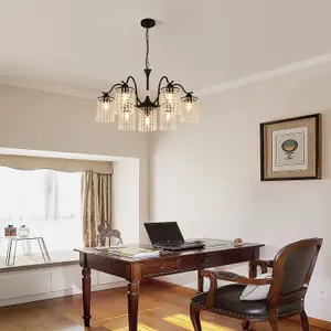 Garwarm 7-Light Black Modern Metal Crystal Chandelier