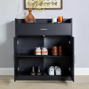 Home Source Novara Black 2 Door Shoe Storage Cabinet