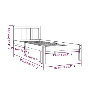 Berkfield Bed Frame Grey Solid Wood 75x190 cm Small Single