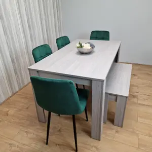 Dining Table and 4 Chairs With Bench Grey 4  Green Velvet Chairs Wood Dining Set Furniture