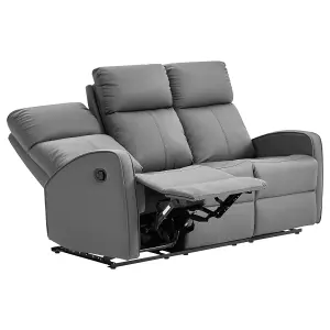 3 Seater Manual Reclining Sofa with Cup Holders in Grey Leather - Parma