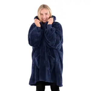 Snug Rug Hoodie Navy Wearable Blanket Oversized Hooded Blankets for Adults Hooded