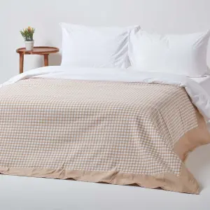 Homescapes Cotton Gingham Check Beige Throw, 150 x 200 cm