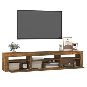 Berkfield TV Cabinet with LED Lights Smoked Oak 195x35x40 cm