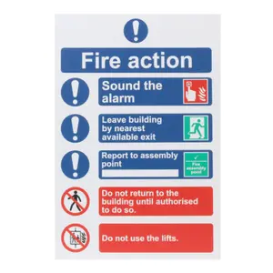 EAI - Fire Action Sign 300x200mm Self Adh Semi Rigid PVC