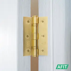 AFIT Satin Brass Door Hinges - 3 Inch / 76mm  Internal Fire Door Hinges - 3 Pairs