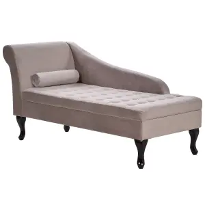 Left Hand Velvet Chaise Lounge with Storage Taupe PESSAC