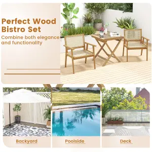 Costway 70cm Wooden Patio Square Bistro Table Outdoor Coffee Table w/ Slatted Tabletop