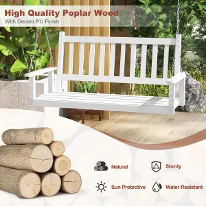 Costway 2-Person Porch Hanging Swing Chair Wooden Garden Swing Bench w/ Slatted Back