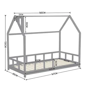 Kids Child Bed Frame with House Frame Pine Wood 167cm