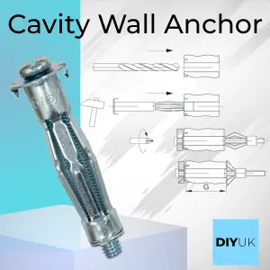 M6 x 53mm Hollow Wall Anchor ( Pack of: 5 ) Plasterboard Fixings Cavity Wall Anchors Heavy Duty Metal Plugs Molly