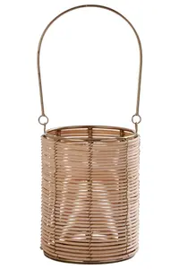 Interiors by Premier Hurricane Candle Holder, Eco-Friendly Rattan and Iron Frame Candle Holder, Rustic Design with Sleek Handle