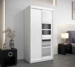 Modern White Roma I Sliding Door Wardrobe W1000mm H2000mm D620mm Mirrored Sleek Storage Solution