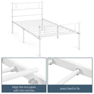 Yaheetech White 3ft Single Metal Bed Frame with Scroll Design Headboard and Footboard