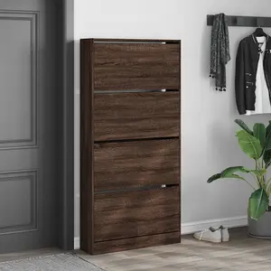 Berkfield Shoe Cabinet with 4 Flip-Drawers Brown Oak 80x21x163.5 cm