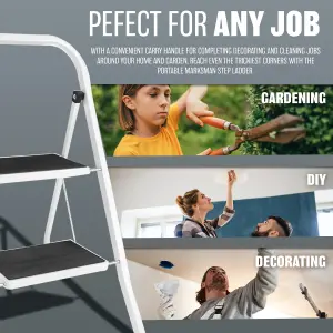 Foldable 2 Step Steel Ladder - Non Slip Tread Stepladder Safety, Kitchen, Home, Industrial, DIY Steel Construction Strong