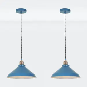 First Choice Lighting Set of 2 Maxwell Mirage Blue Brushed Copper Ceiling Pendant Lights