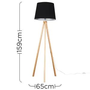 ValueLights Modern Light Wood Tripod Design Floor Lamp With Black Shade