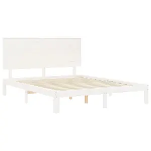 Berkfield Bed Frame with Headboard White King Size Solid Wood