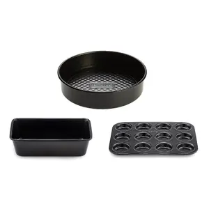 Prestige Inspire Black Carbon Steel Freezer and Oven Safe Non-Stick Baking Tin Set Pack of 3