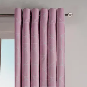 Geometric Eyelet Blackout Curtains Ready Made Pair of Ring Top, Blush - 46X54"