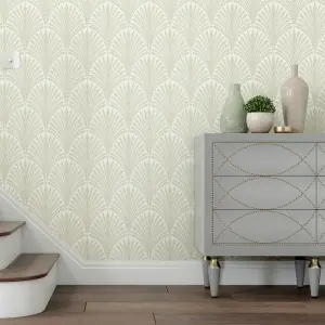 Hoopla Walls Sage Green Leaf Fan Smooth Matt Wallpaper