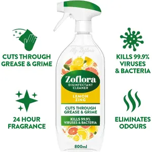 Zoflora Disinfectant Cleaner Lemon Spray 800ml - Cuts Through Grease & Grime