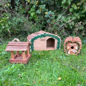 Wooden Hedgehog House with Bird House & Hanging Feeder