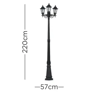 ValueLights Mayfair Traditional Victorian Style 1.95m Black 3 Way IP44 Outdoor Garden Lamp Post Light with LED Bulb